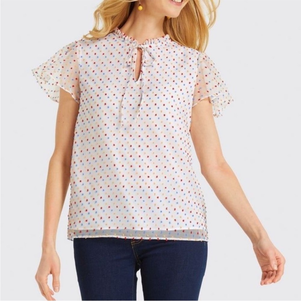NWT! Draper James Swiss Dot Flutter Sleeve Blouse Womens Large